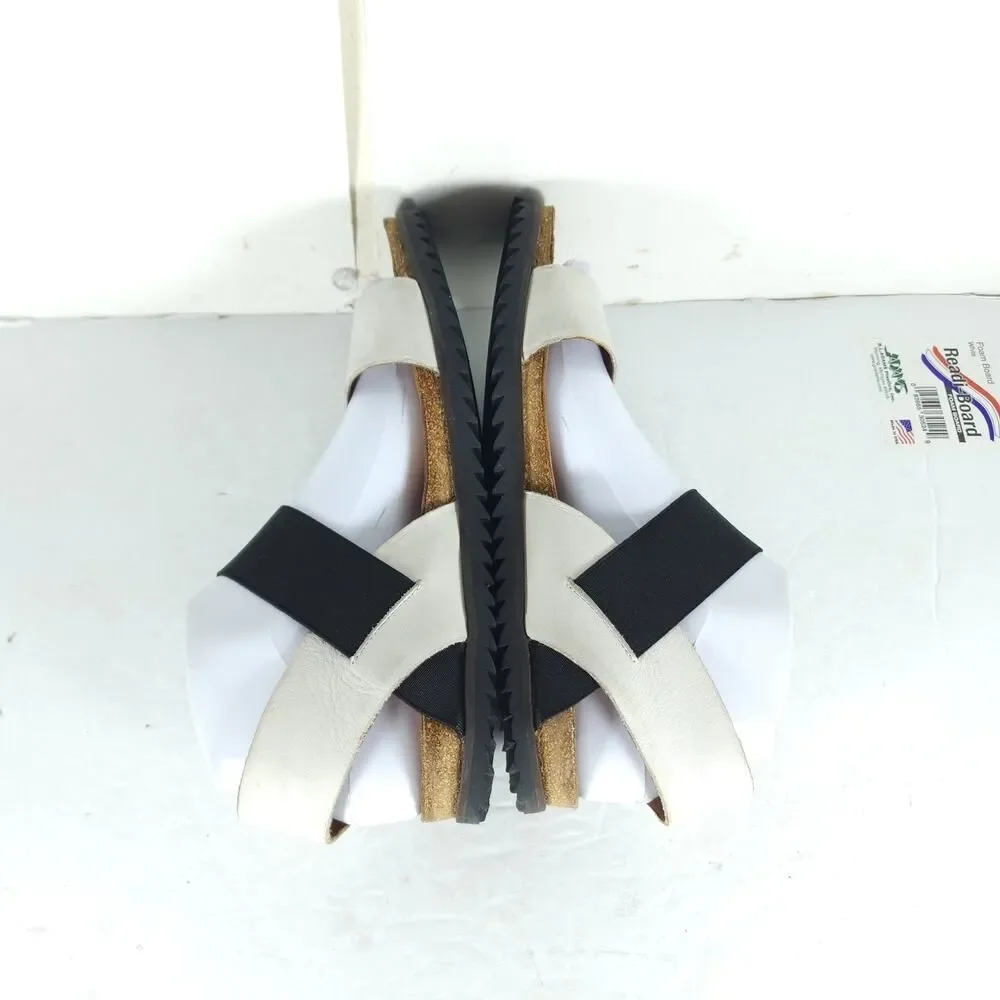 Miz Mooz Women's Astrid EU38 US7,5 Leather Ivory Elastic Strap Slip On Sandals